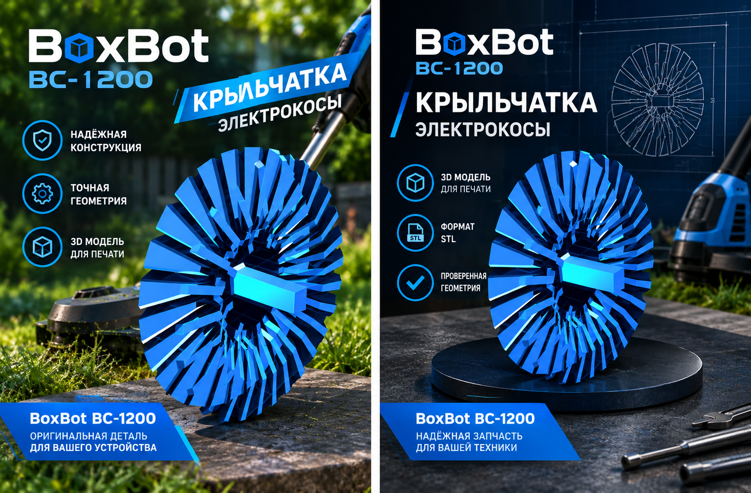 3D модель Крыльчатки электрокосы BoxBot BC-1200 / Импеллер охлаждения электродвигателя (STL)