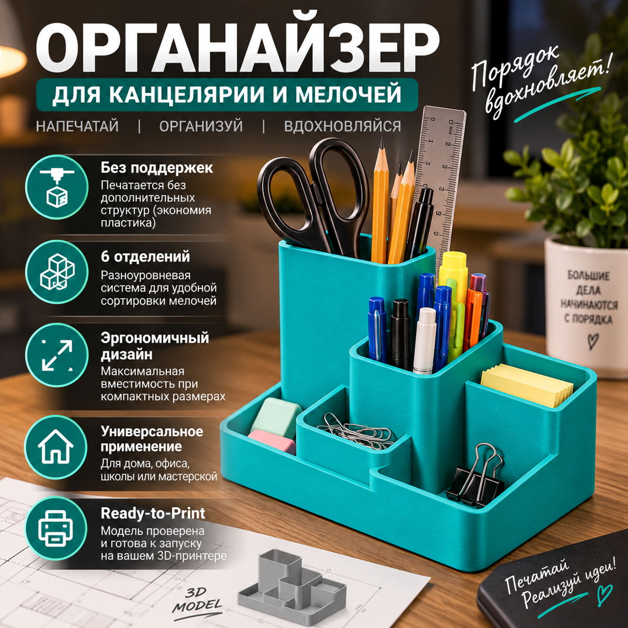 3д модель Многоуровневый настольный органайзер для канцелярии