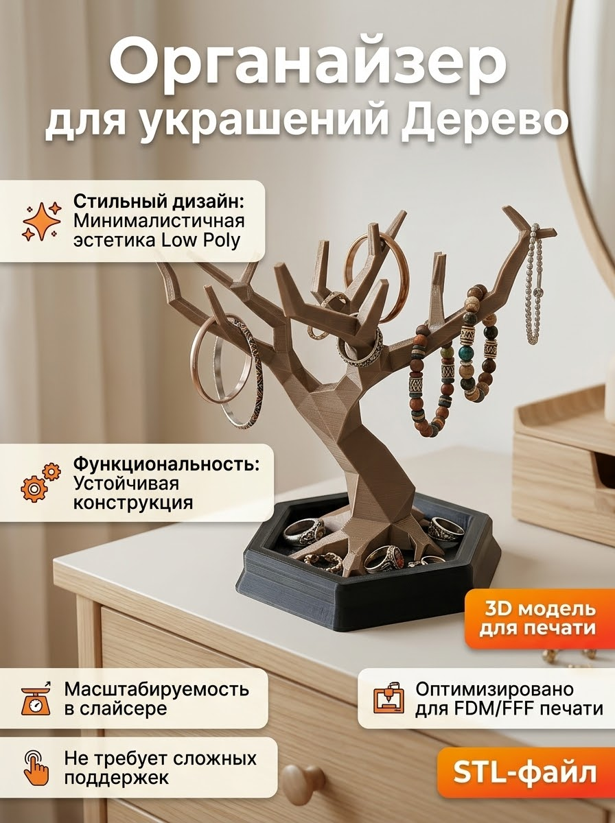 3д модель Органайзер для украшений Дерево
