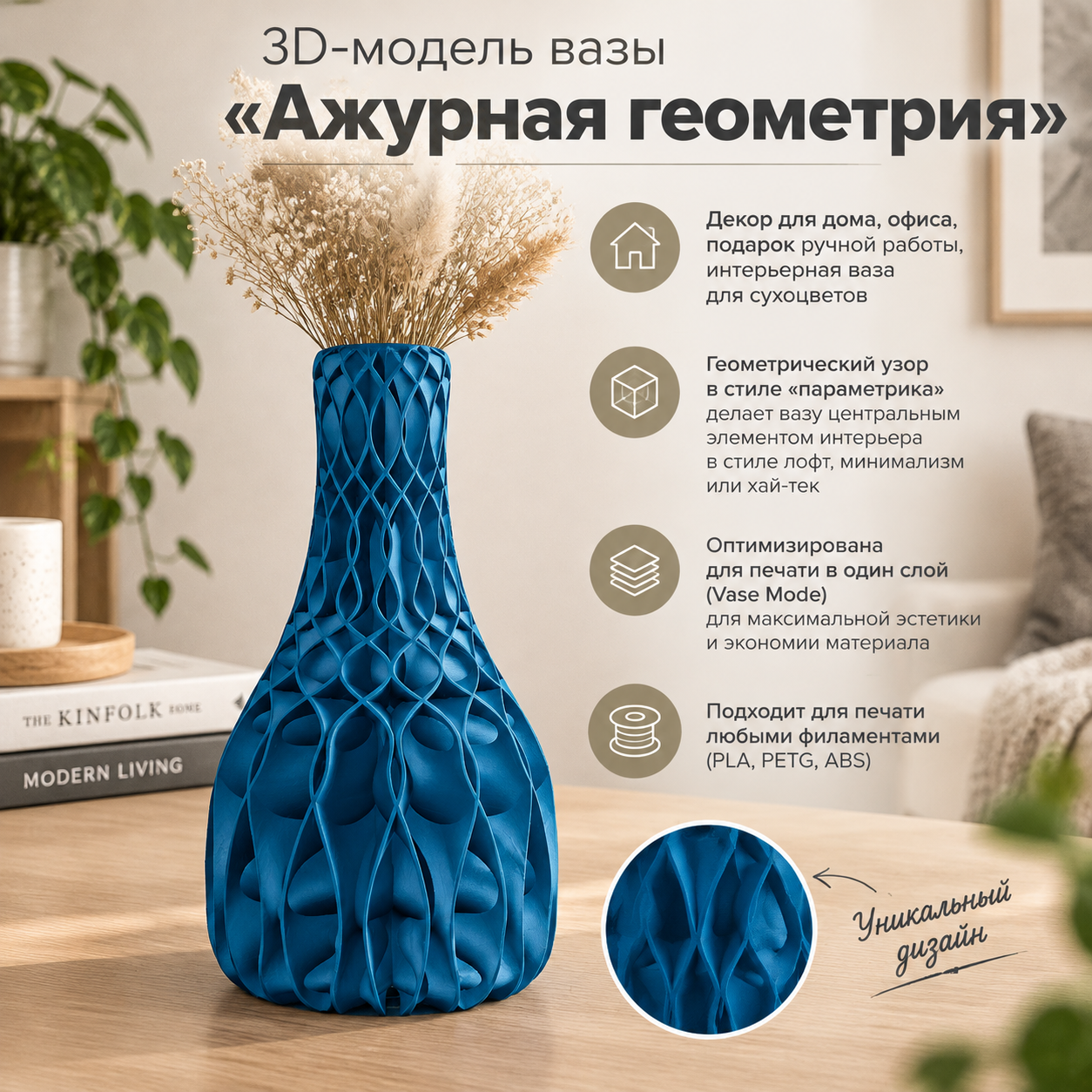 3D-модель вазы «Ажурная геометрия»