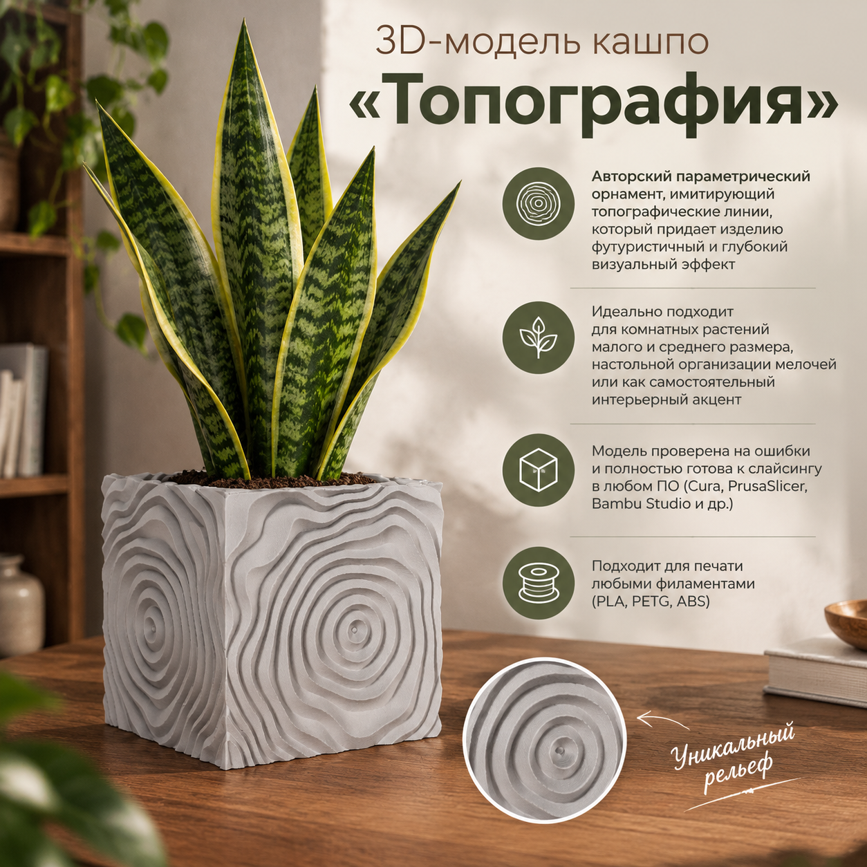 3D-модель кашпо «Топография»