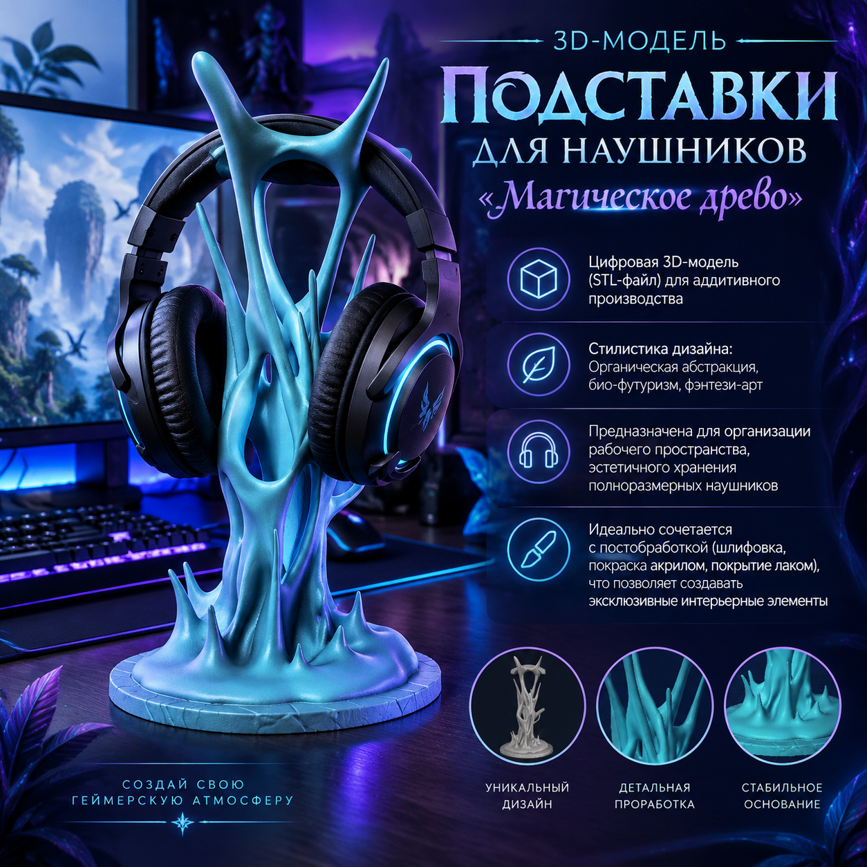 3D-модель подставки для наушников «Магическое древо»