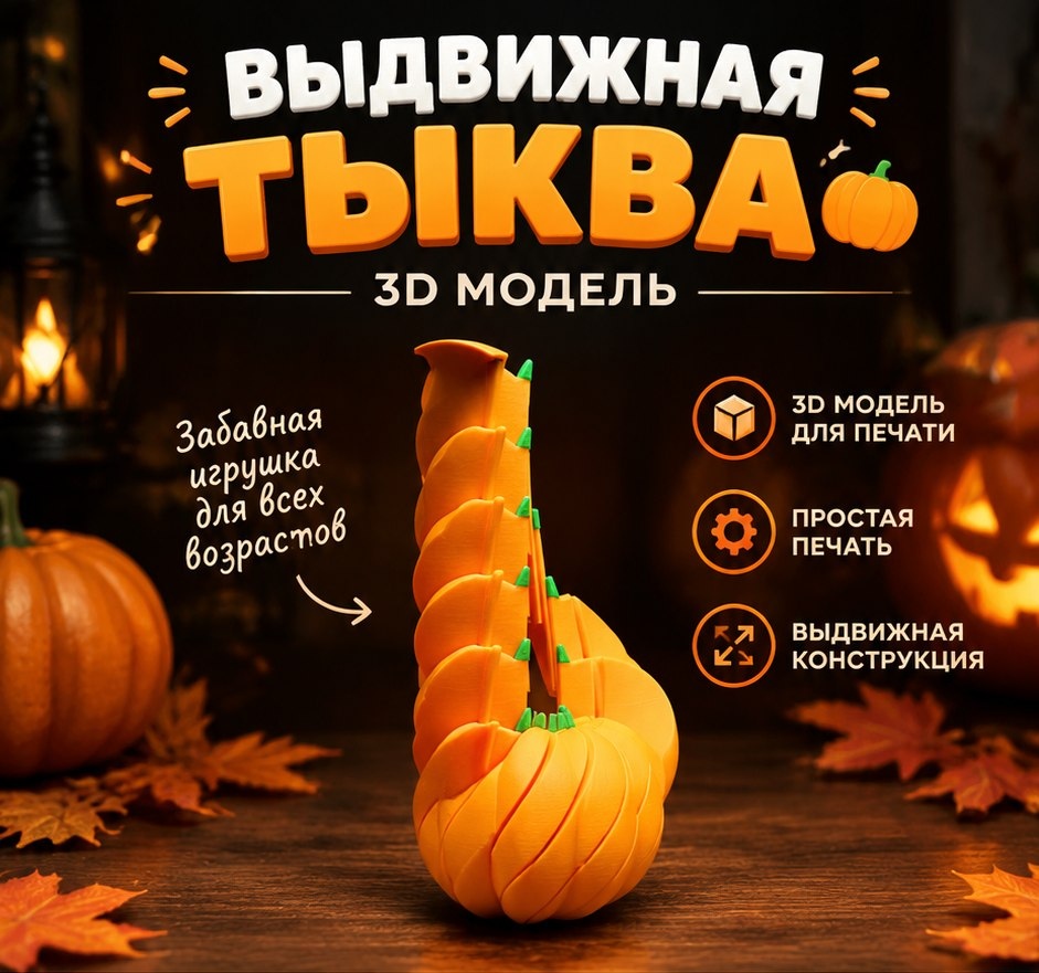 3D модель Выдвижной тыквы-игрушки / Слайдер, антистресс, головоломка для 3D-печати (STL)