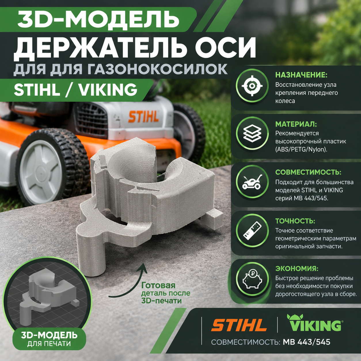 3D-модель Держатель оси для для газонокосилок STIHL / VIKING