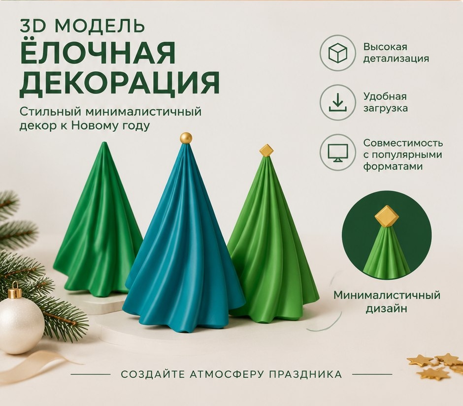 3D модель Новогодней декорации из трёх ёлок в стиле Япанди / Праздничная композиция для 3D-печати (STL)