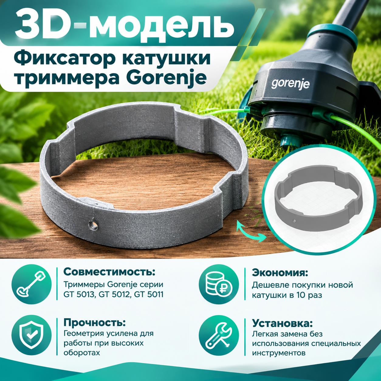 3D-модель Фиксатор катушки триммера Gorenje