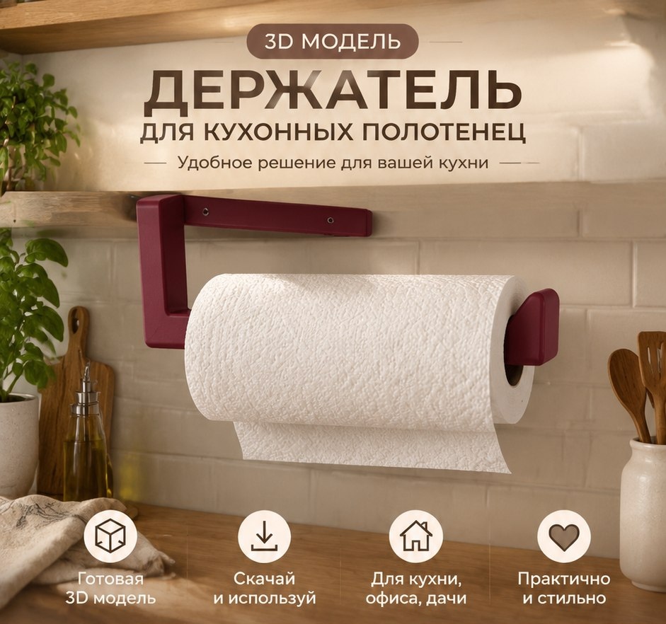 3D модель Держателя для кухонных полотенец / Настенный или настольный органайзер для полотенец (STL)