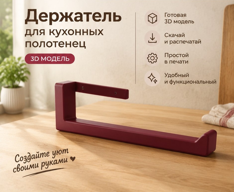 3D модель Держателя для кухонных полотенец / Настенный или настольный органайзер для полотенец (STL)