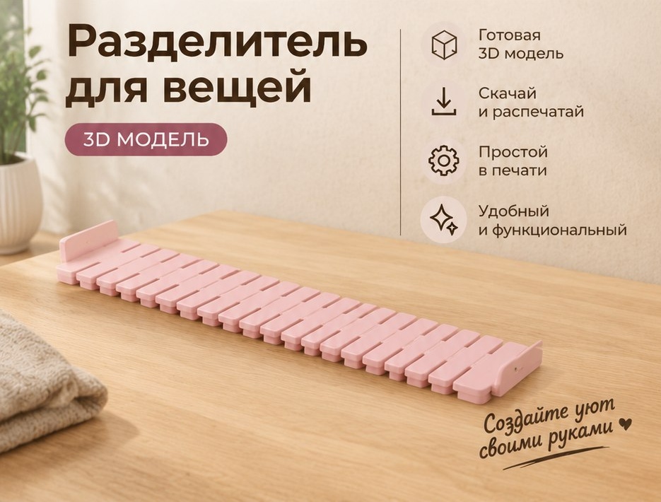 3D модель Разделителя для белья и вещей в шкафу / Органайзер-разделитель для гардероба (STL)