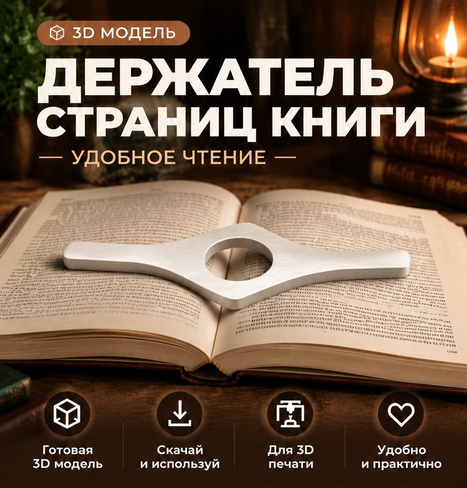 3D модель Держателя страниц книги / Зажим, фиксатор для чтения (STL)