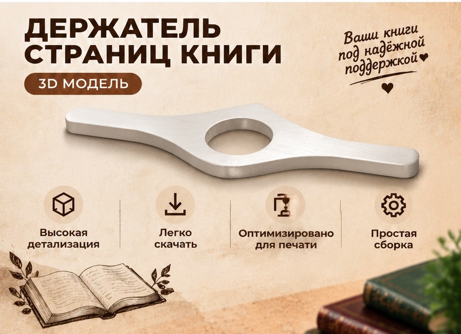 3D модель Держателя страниц книги / Зажим, фиксатор для чтения (STL)