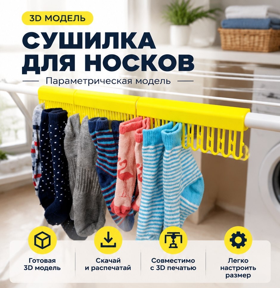 3D модель Параметрической сушилки для носков / Органайзер для сушки и хранения (STL)