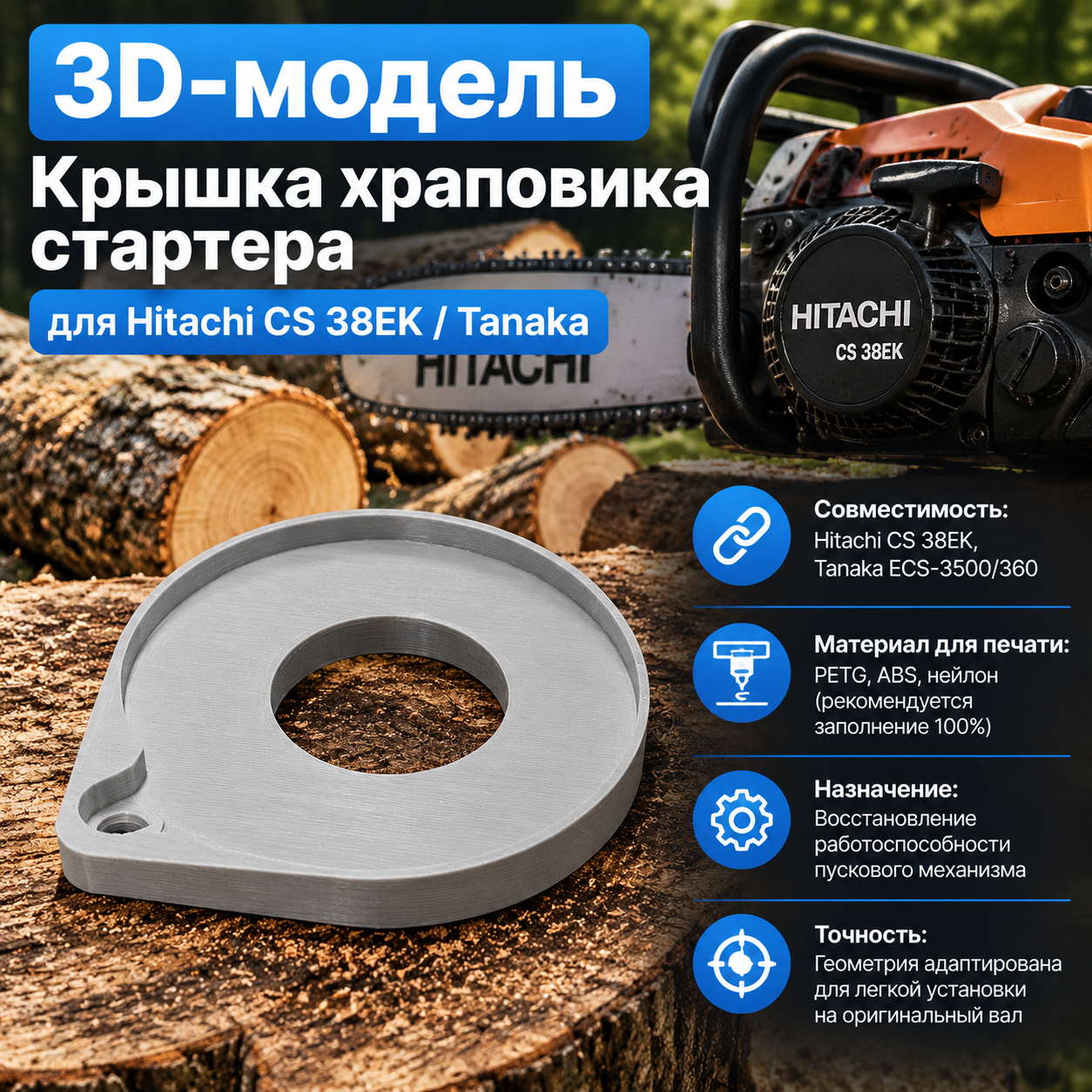 3D-модель Крышка храповика стартера для Hitachi CS 38EK / Tanaka