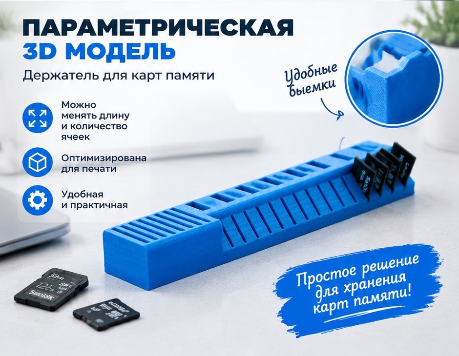 3D модель Держателя для карт памяти / Органайзер для SD, microSD и флешек (STL)
