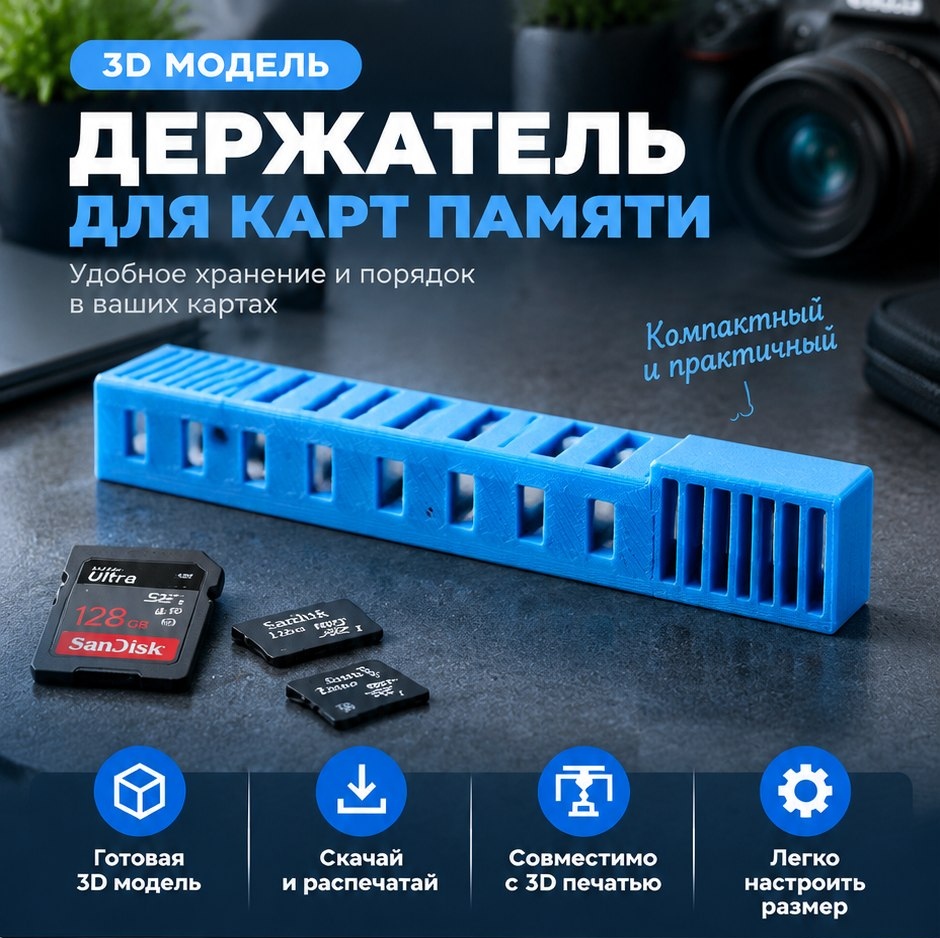 3D модель Держателя для карт памяти / Органайзер для SD, microSD и флешек (STL)