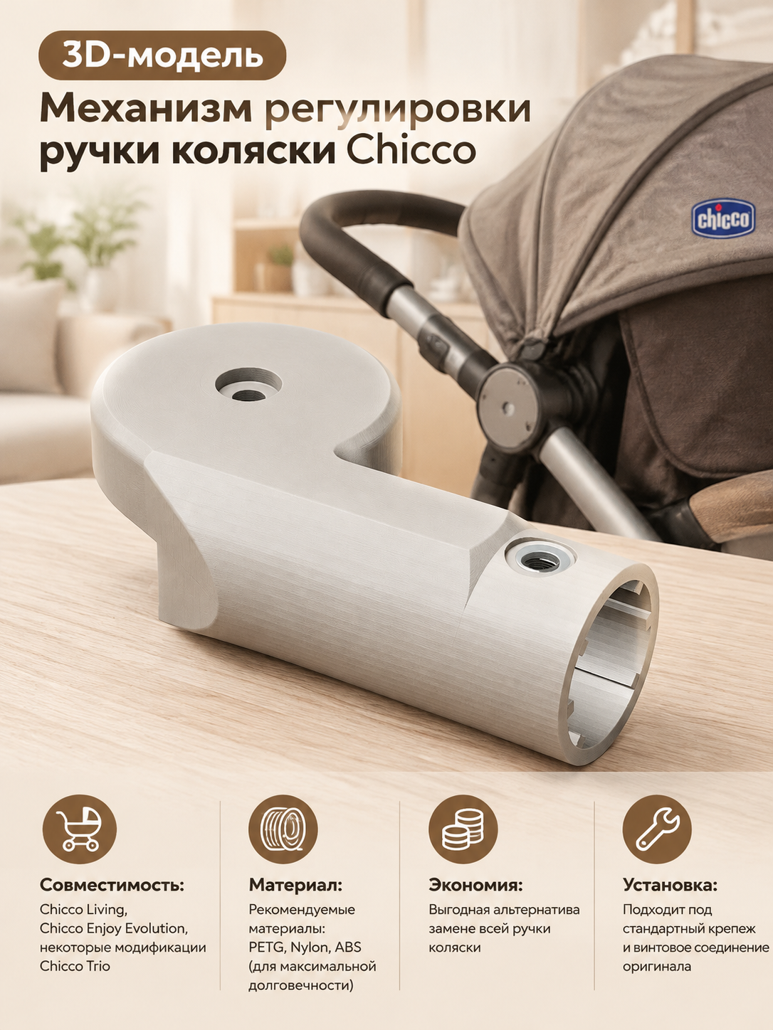 3D-модель Механизм регулировки ручки коляски Chicco