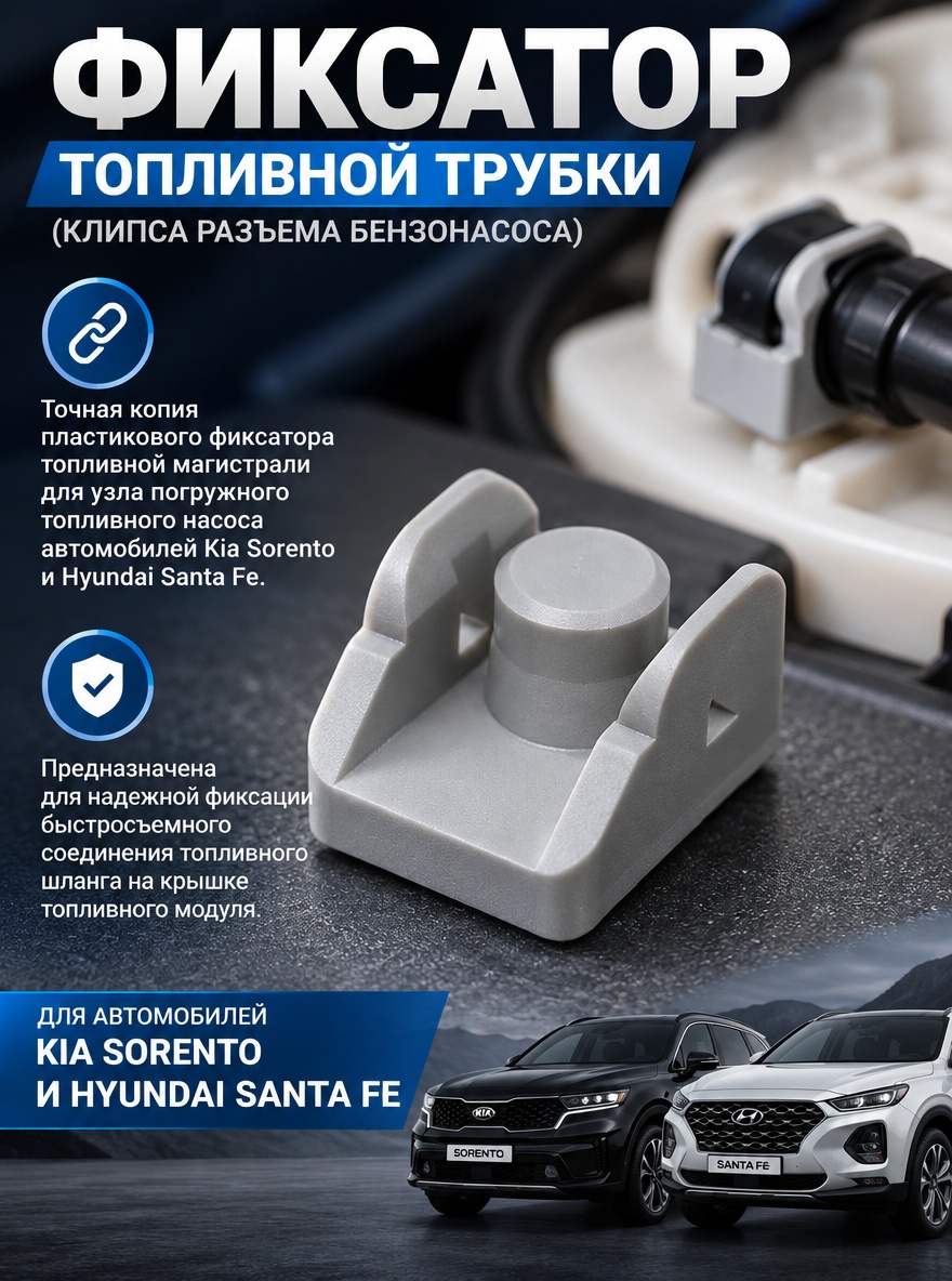 3д модель фиксатора топливной трубки (клипса разъема бензонасоса) для Kia/Hyundai