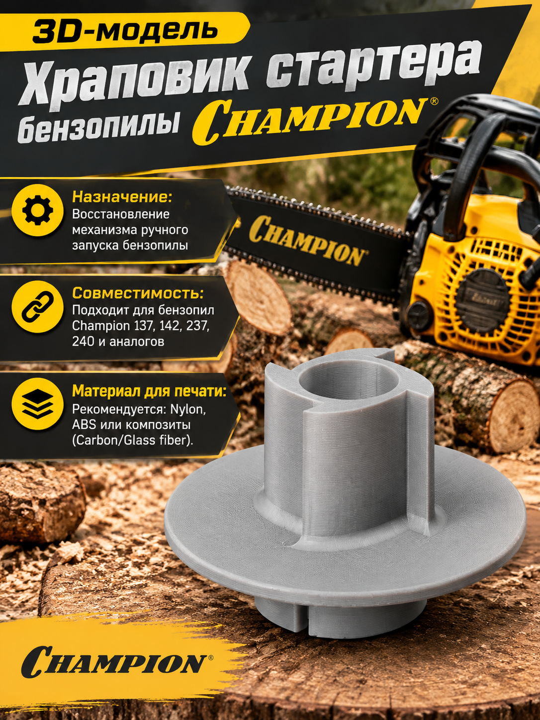 3D-модель Храповик стартера бензопилы Champion