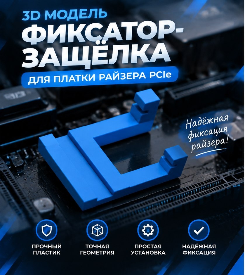3D модель Пластикового фиксатора-защёлки для PCIe Riser Lock / Защёлка слота материнской платы (STL)