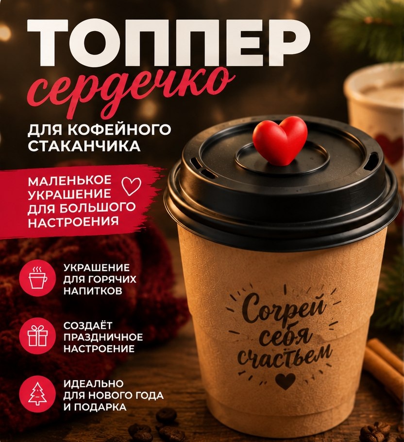 3D модель Топпера-сердца на стакан для кофе и горячих напитков / Декор для стакана (STL)