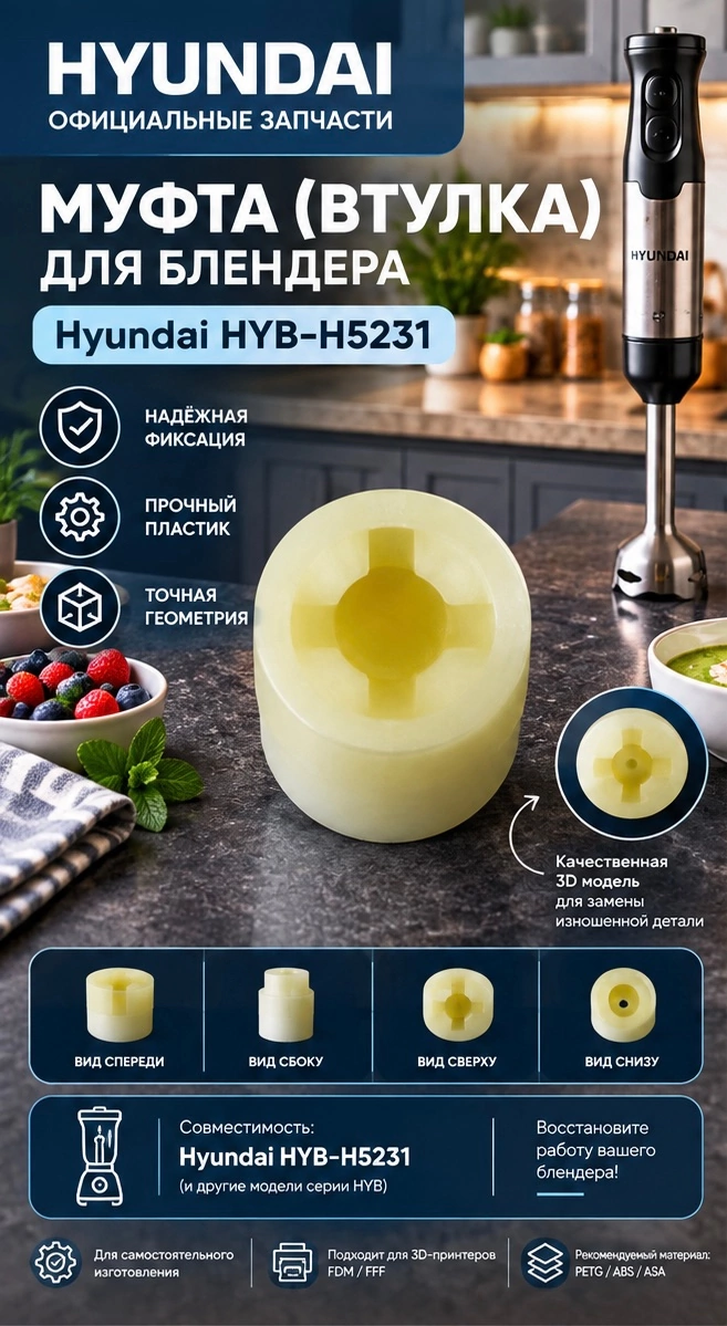 3D модель Муфта (втулка) для блендера Hyundai HYB-H5231 — 3D модель для печати
