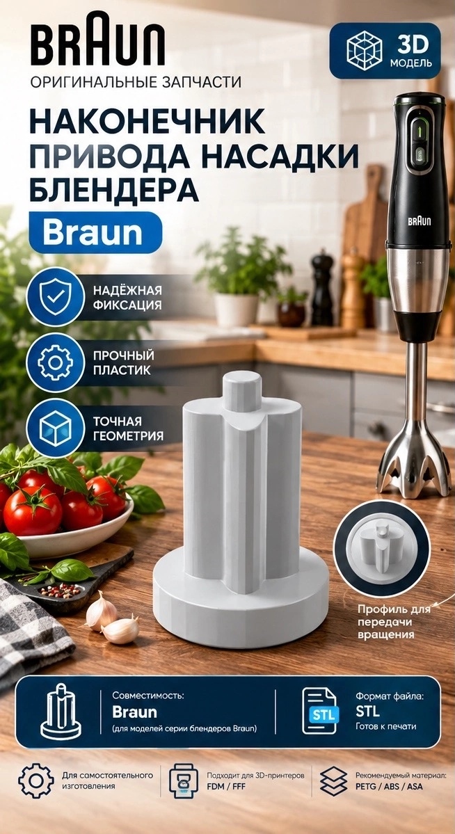 3D модель Наконечника привода насадки для блендера Braun
