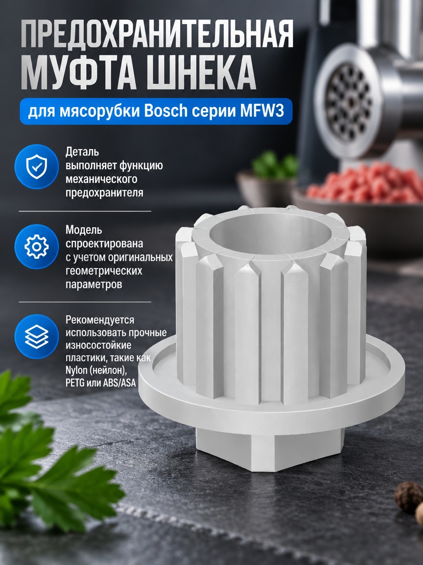 3д модель Предохранительная муфта шнека для мясорубки Bosch серии MFW3
