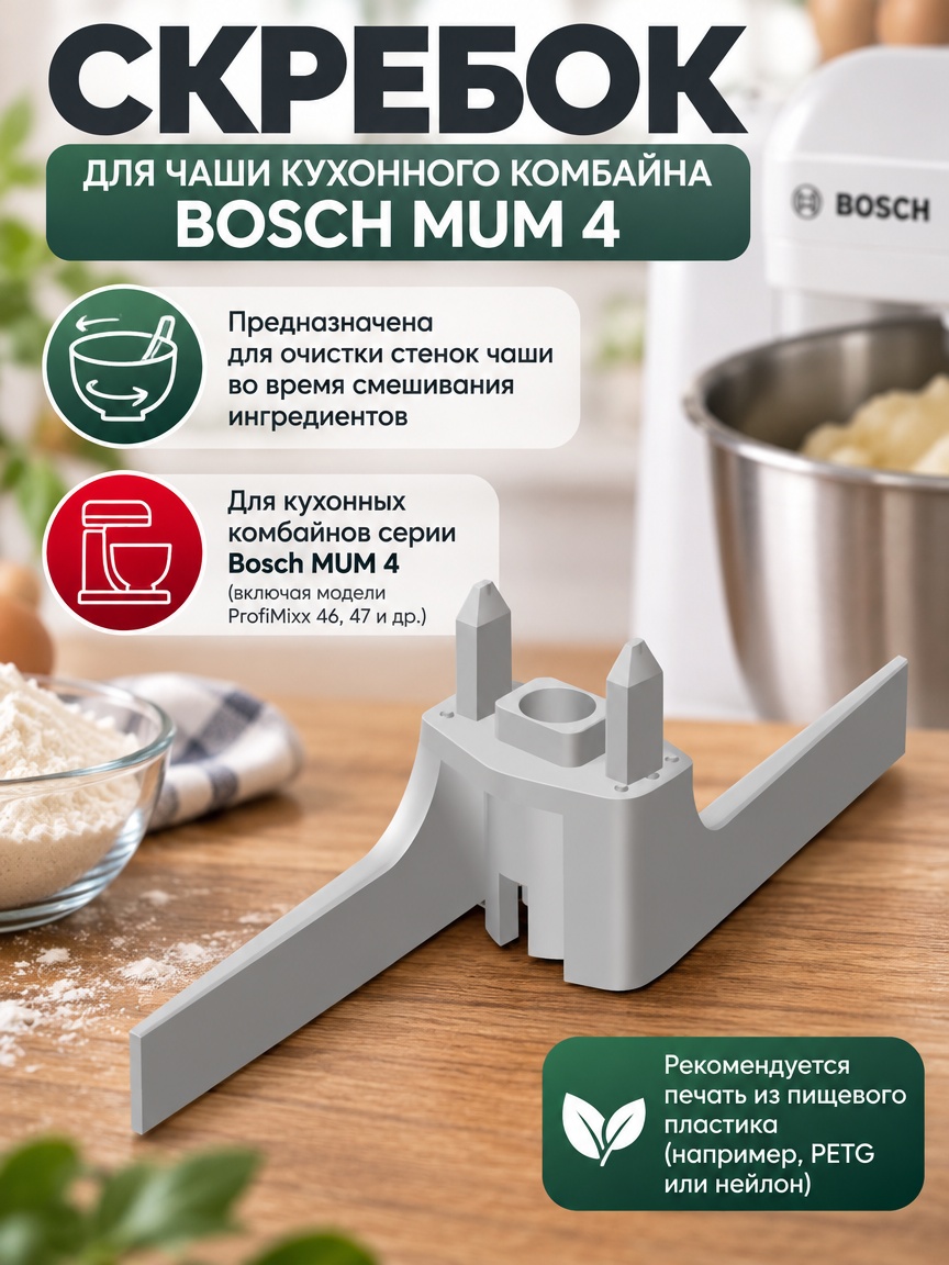 3д модель Скребок для чаши кухонного комбайна Bosch MUM 4