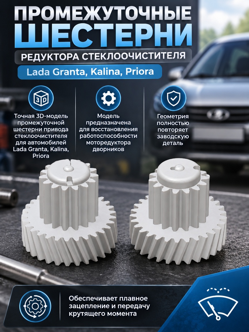 3д модель Промежуточные шестерни редуктора стеклоочистителя Lada Granta, Kalina, Priora (правая и левая)