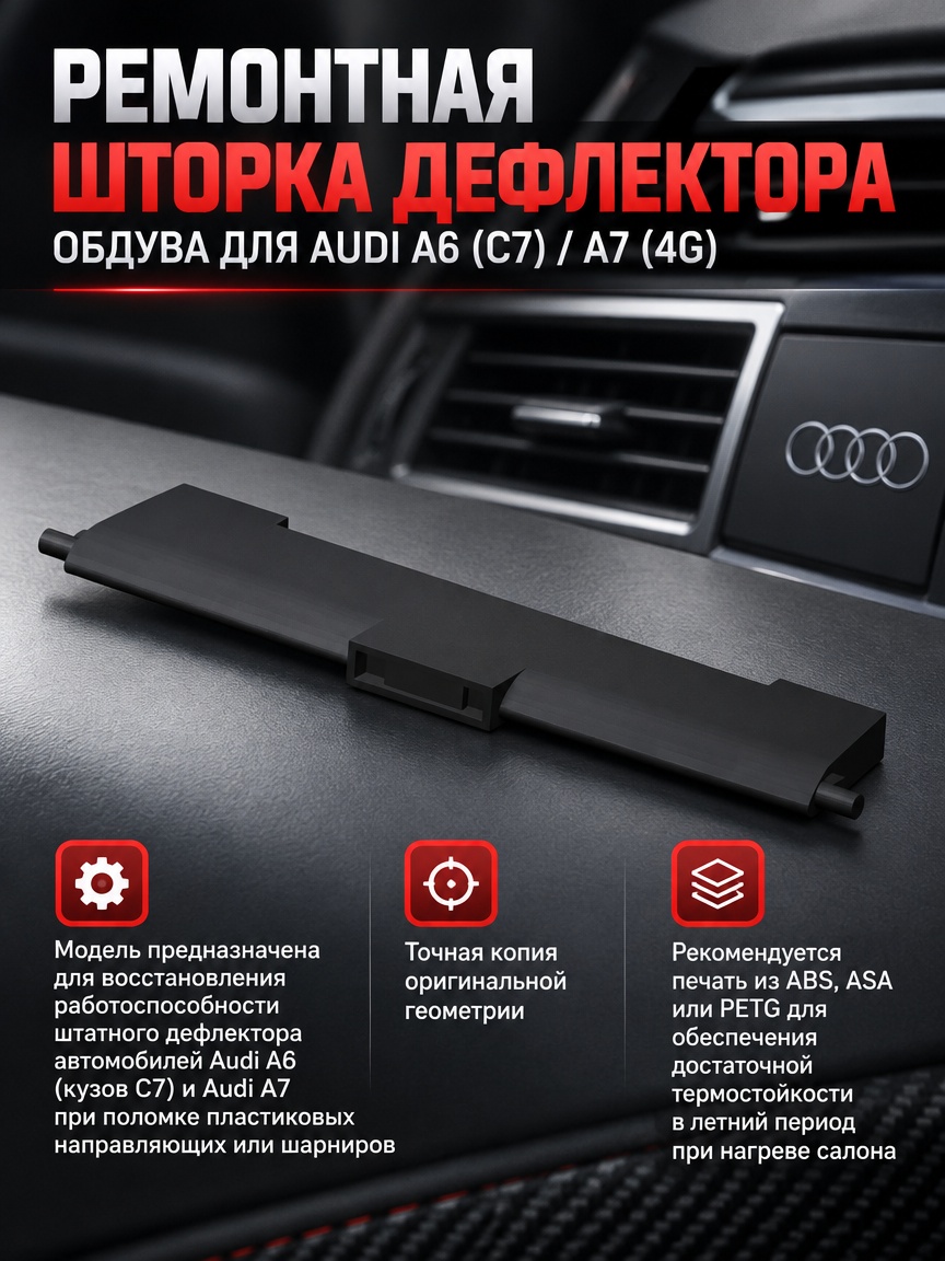 3д модель Ремонтная шторка дефлектора обдува для Audi A6 (C7) / A7 (4G)