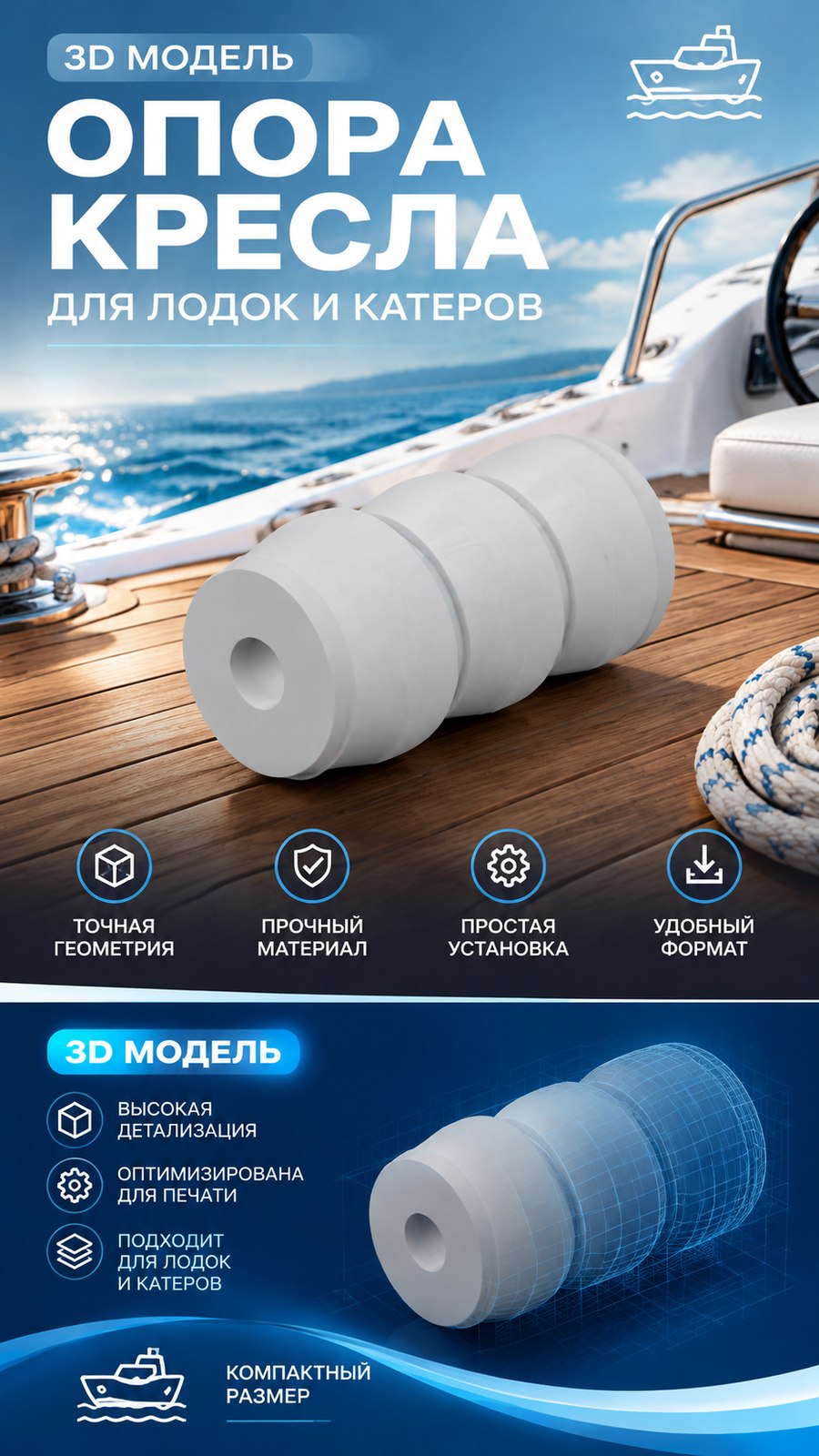 3D модель Опора кресла для лодки / Кронштейн, основание, поворотный механизм сиденья (STL)